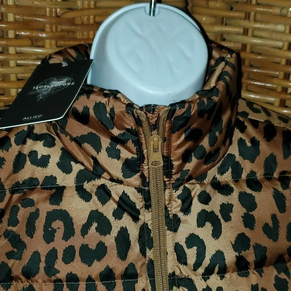 Lands End Down Puffer Leopard Vest S NEW